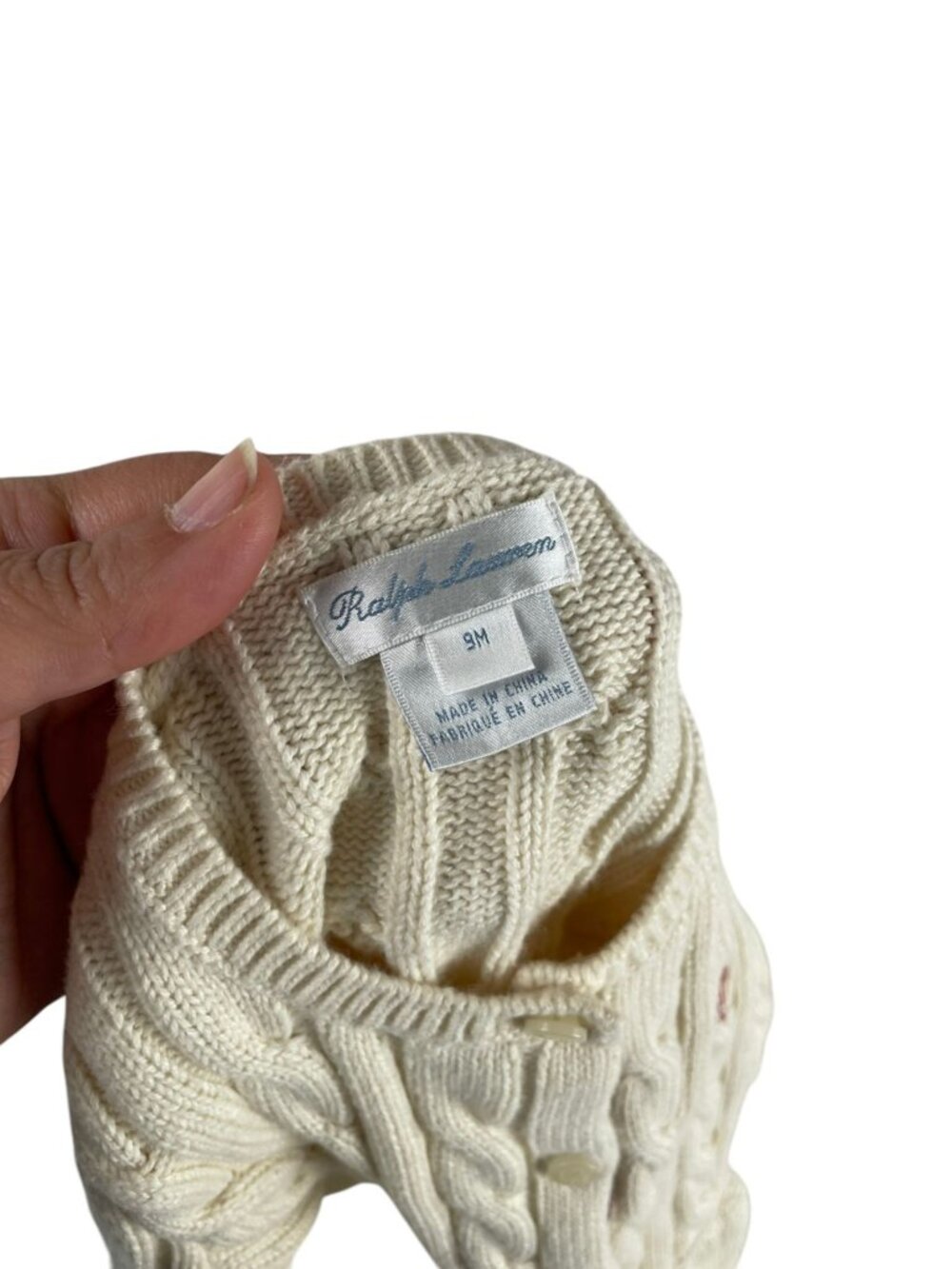 Polo Ralph Lauren Baby Cream Cable-Knit Peplum Cardigan Sweater 9M 100% Cotton - Picture 3 of 4